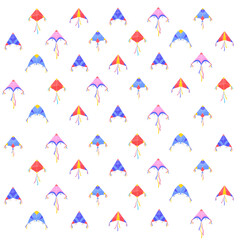 Multicolored kites seamless vector pattern, on a light background.