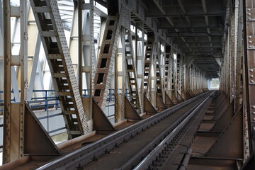 Most Pancera, kolejowy i drogowy, stalowy na Narwii w Modlinie,
