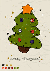 Christmas poster with christmas tree Ink style.