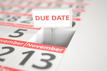 DUE DATE sign on November 6 in a calendar, 3d rendering