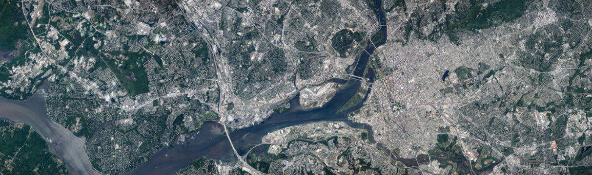 Washington DC, USA, view from space. Composite photo, assembly of several images from the NASA catalog.