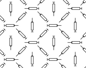 Syringe Icon Seamless Pattern Vector Art Illustration. Syringe outline icon isolated on white background
