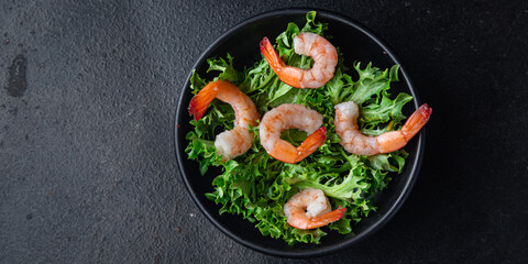 shrimp salad seafood snack sea delicacies diet meal on the table copy space food background rustic 