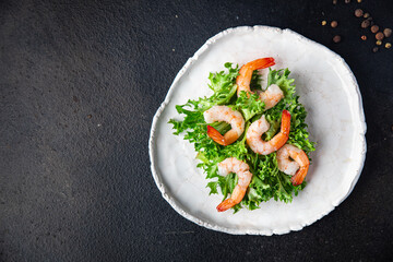 shrimp salad seafood snack sea delicacies diet meal on the table copy space food background rustic 
