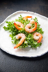 shrimp salad seafood snack sea delicacies diet meal on the table copy space food background rustic 