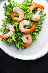 shrimp salad seafood snack sea delicacies diet meal on the table copy space food background rustic 