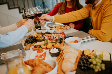 Father having breakfast with his son and daughter at home, closeup on the food