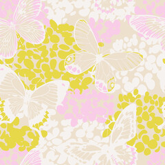 Butterflies and hydrangea. Seamless spring pattern. Vector illustration
