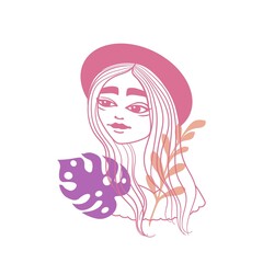Abstract woman face vector drawing sketch. Fashion girl model portrait illustration for modern print design.