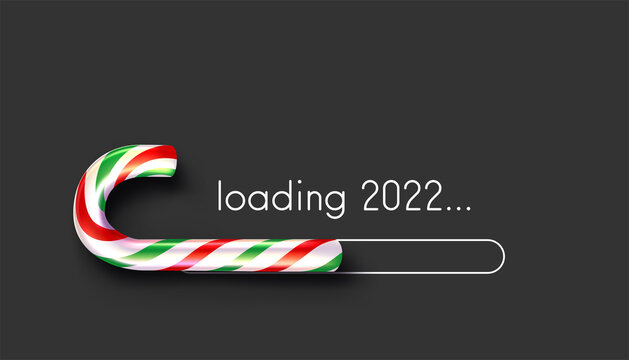 Candy cane Christmas loading 2022 bar on black background.