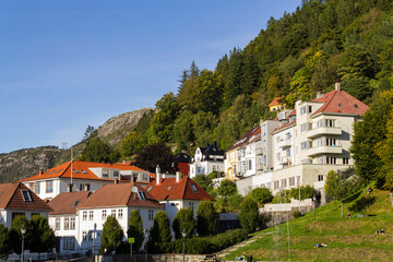 Fototapeta na wymiar People enjoying the sun on Bergen hillside, Norway