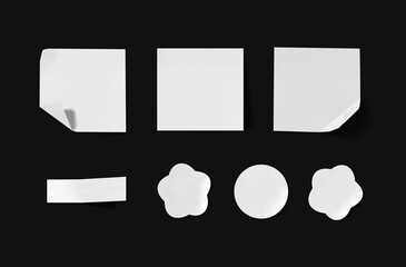 3D Set of White Memo Stickers, White Paper, Design Elements Isolated, Blackboard.