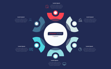 Six option circle infographic design template. Vector illustration