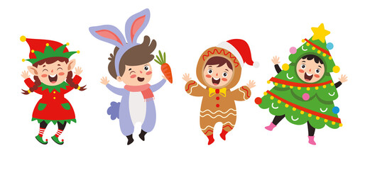 Obraz na płótnie Canvas Children Wearing Costumes In Christmas Theme