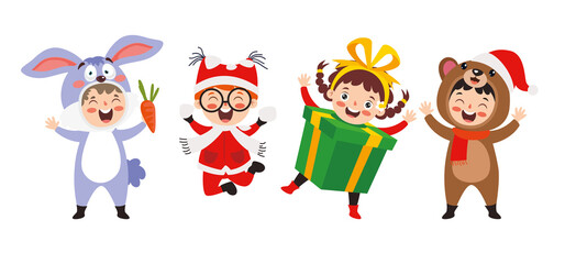 Children Wearing Costumes In Christmas Theme