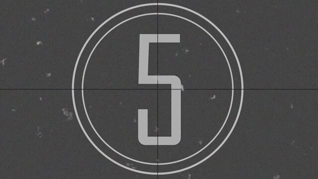 Countdown old movie from 10 to 0 number. Old film movie timer count in grey retro style animation.
