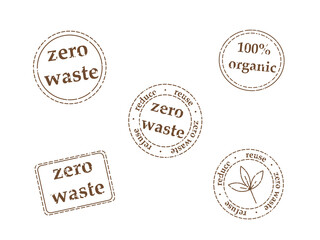Vector illustration, collection of stamps for Zero waste ecological concept. Simple template with texture can be used in package design, decorations, stickers, prints