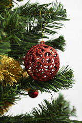 Christmas tree and decoration. Xmas decor and ornaments. Santa Claus and gifting. Winter and holiday theme.