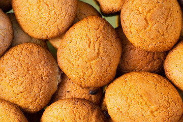 spanish traditional cookies making  by hand placed one on top of the other , close up