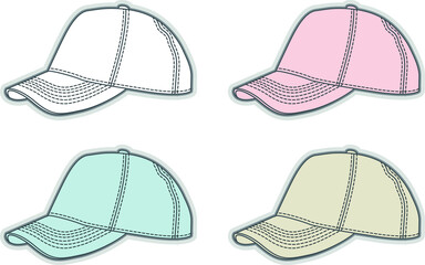 Children's hat, Cap vector, hat fashion flat sketch template, drawing images, Hat design, cap.