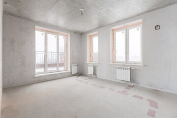 interior of the apartment without decoration in gray colors