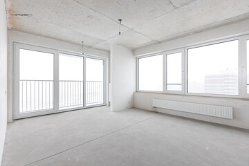 interior of the apartment without decoration in gray colors