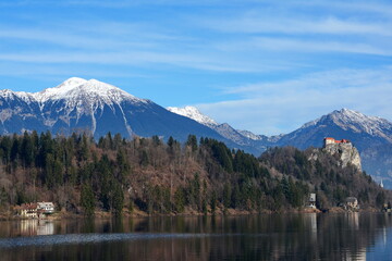 Lake Bled Slovenia. Beautiful mountain lake with small Pilgrimage Church. Most famous Slovenian...
