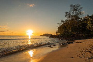 Sunset on the beach in Seychelles