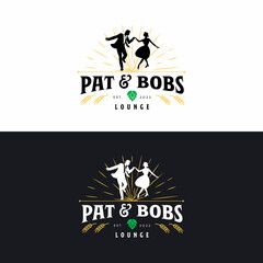 Retro Dance Couple Logo.Vintage Beautiful couple dancing logo.Bar lounge logo.