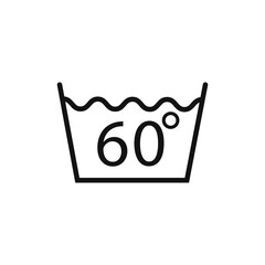 Machine wash hot 60, washing icon. Vector illustration, flat design
