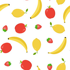 seamless pattern of fruit flat on a white background. fruit set apple, banana, strawberry, lemon. The concept of harvest, juice, vitamins. pattern for textile, wallpaper