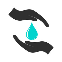drop of water between hands icon vector illustration in color. A symbol of cleanliness, care and careful handling of water