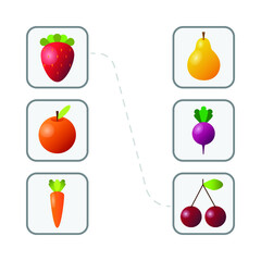 Game for kids. Match fruits, vegetables, berries and other - 472487159