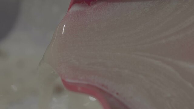 Grapes and juice dropping off a tank after the fermentation. Slow Motion 100