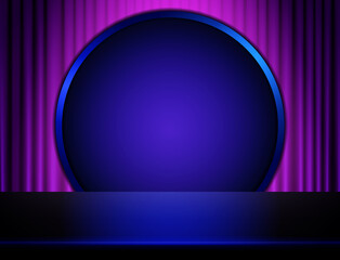Vector stage violet neon background with geometric blue platform for design