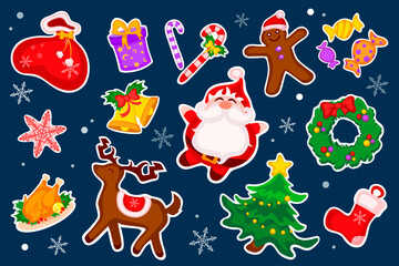 Winter sticker sets, with different elements for Christmas and New Year