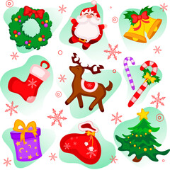 Winter sticker sets, with different elements for Christmas and New Year