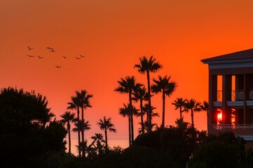Sunset with palms in Cadiz, Spain. © StockPhotoAstur