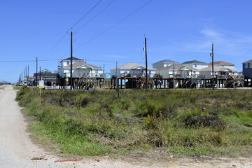 Houses on stilts, Galveston Island, Texas