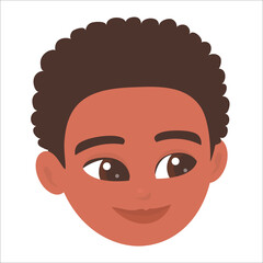 Portrait of a cute African American boy. Human head. A smile on his face. Vector cartoon illustration avatar