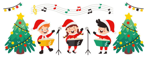 Fototapeta na wymiar Children Playing Music In Christmas Costume