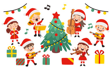 Obraz na płótnie Canvas Children Playing Music In Christmas Costume