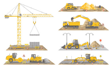 Vector set of 8 types of construction vehicles