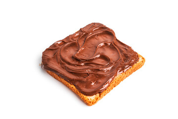 Toast with cocoa paste isolated on a white background. A piece of bread with chocolate paste.