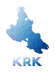 Low poly map of Krk. Geometric illustration of the island. Krk polygonal map. Technology, internet, network concept. Vector illustration.