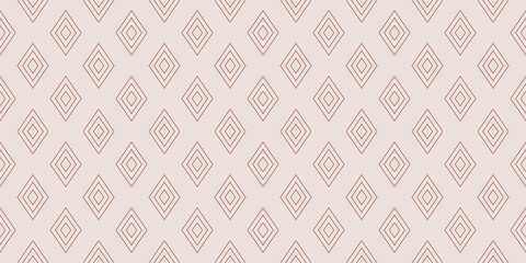 Subtle vector geometric background with outline diamond shapes, small linear rhombuses. Abstract modern seamless pattern. Thin lines background. Brown and beige color. Elegant wide repeated design