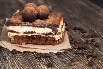 chocolate cake with buttercream , close up
