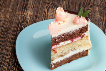 piece of cake made of vanilla and chocolate