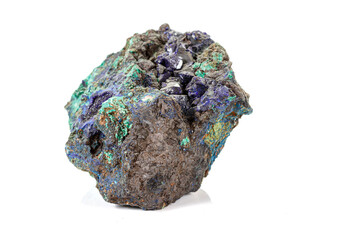 Macro stone mineral Azurite Malachite on a white background