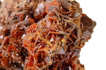 Macro stone mineral Wulfenite on a white background